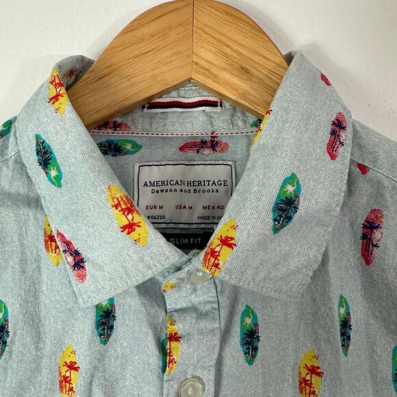 American Heritage Shirt Dawson & Brooks Surfboard Button Down Men's Medium Blue - Picture 4 of 7